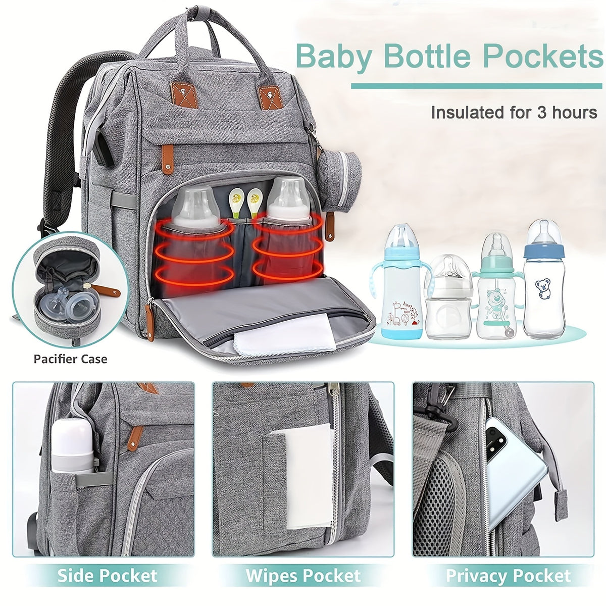 Diaper Bag Backpack, Diaper Bags, Shower Gifts, Multifunctional Diaper Backpack Large Capacity, (Heather Grey), Items, Necessitied - product image 4