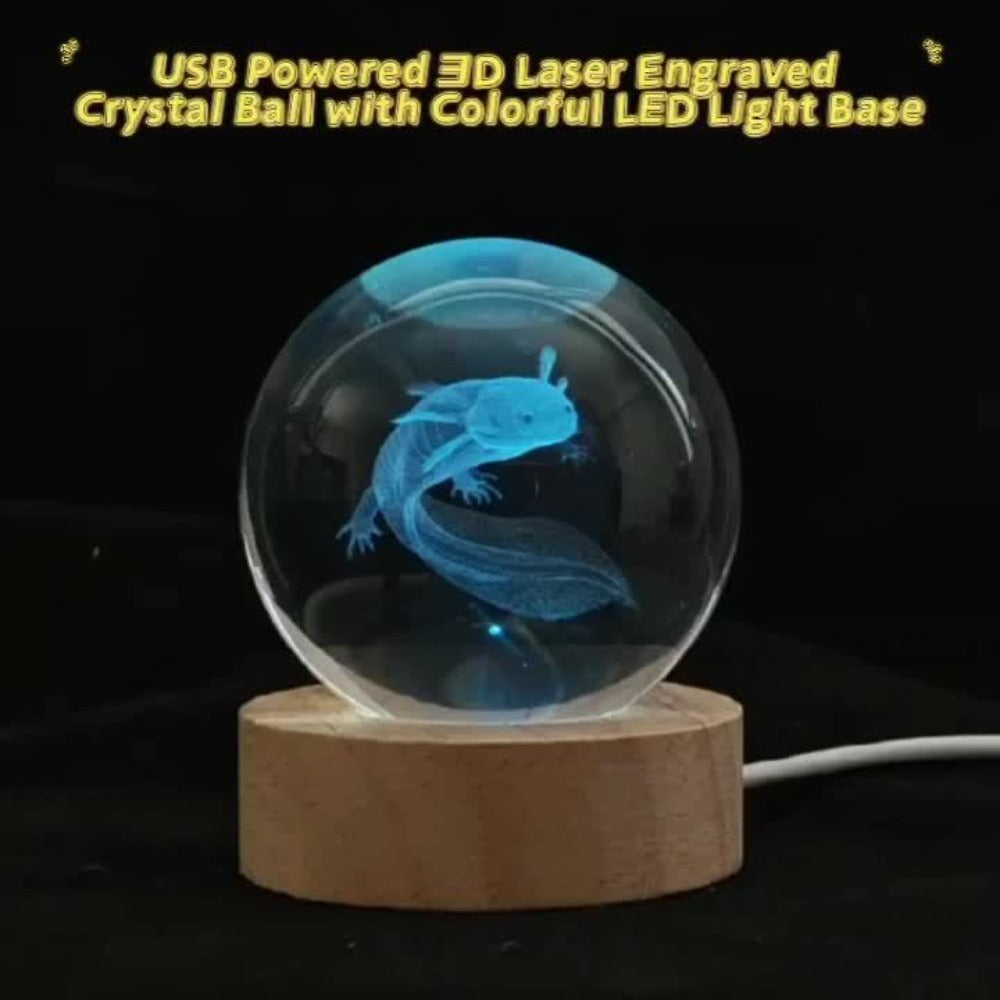 3D Axolotl Crystal Ball Night Light – USB Powered LED Colorful Gradient Glow Orb Atmosphere Lamp with Bamboo Base, Amphibian Figurine Desk Light for Home Decor, Bedroom, Kids Room  - product image 8