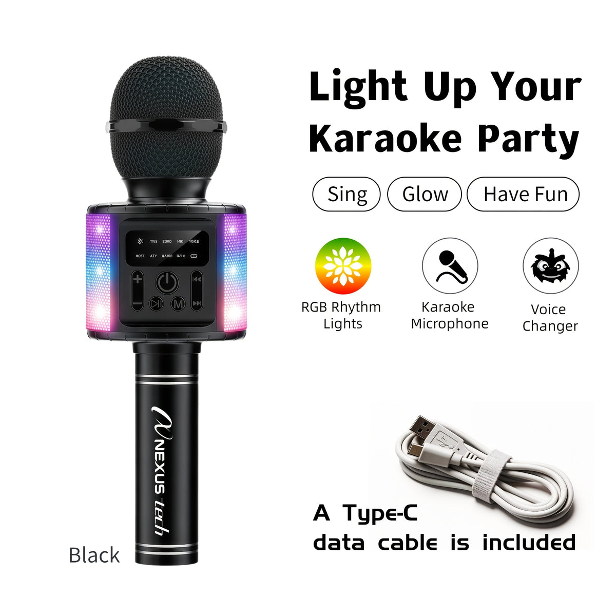 Wireless Karaoke Microphone Speaker with LED Lights and Fun Voice Changer - Portable Singing Mic, Perfect for Holiday Parties, Christmas Family Gatherings, New Year Celebrations