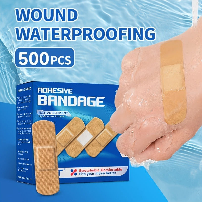Bulk Wound Care Strips for Home First Aid, Finger Cuts, Skin Wrapping & Everyday Injuries, Discreet Natural Color – 500pcs Adhesive Bandages Flexible - product image