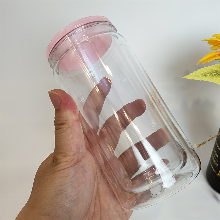 Clear Plastic Snow Globe Tumblers 16oz Double Wall Bulk Set 25 or 50 Cups Pre-Drilled Hole Colored Lid Straw for Iced Coffee Boba Soda Party DIY Customization - product image 8
