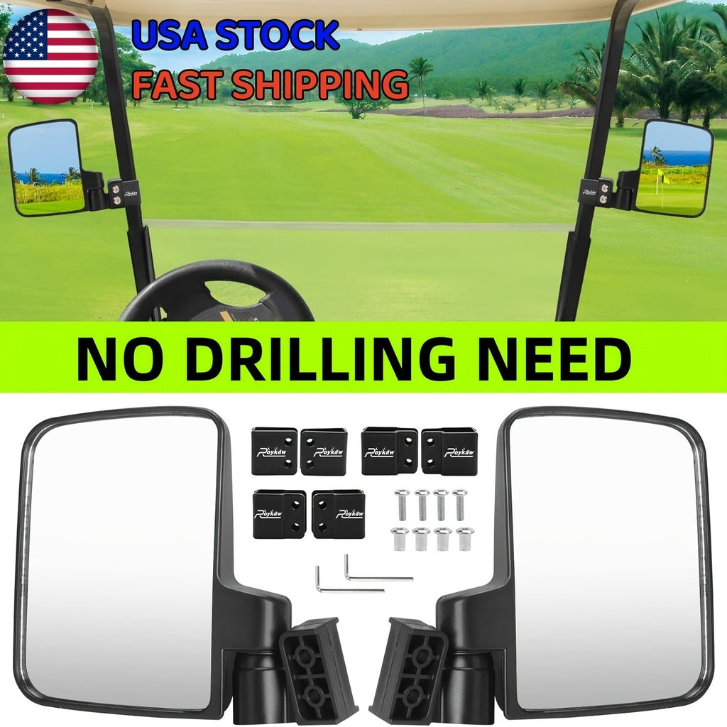 Convex Golf Cart Side Rear View Mirror for EZGO Club Car Yamaha G29 Square Frame | No Drilling Hassle-free Install Wide Angle Blind Spot Mirror - product image 4