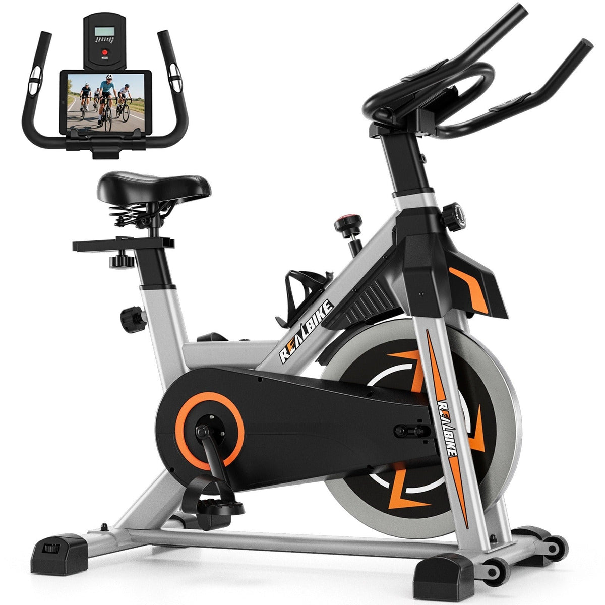 Stationary Bike Silent Indoor Cycling Bike 330LB Capacity Adjustable Resistance LCD Monitor Tablet Holder Home Cardio Workout for Everyday Use