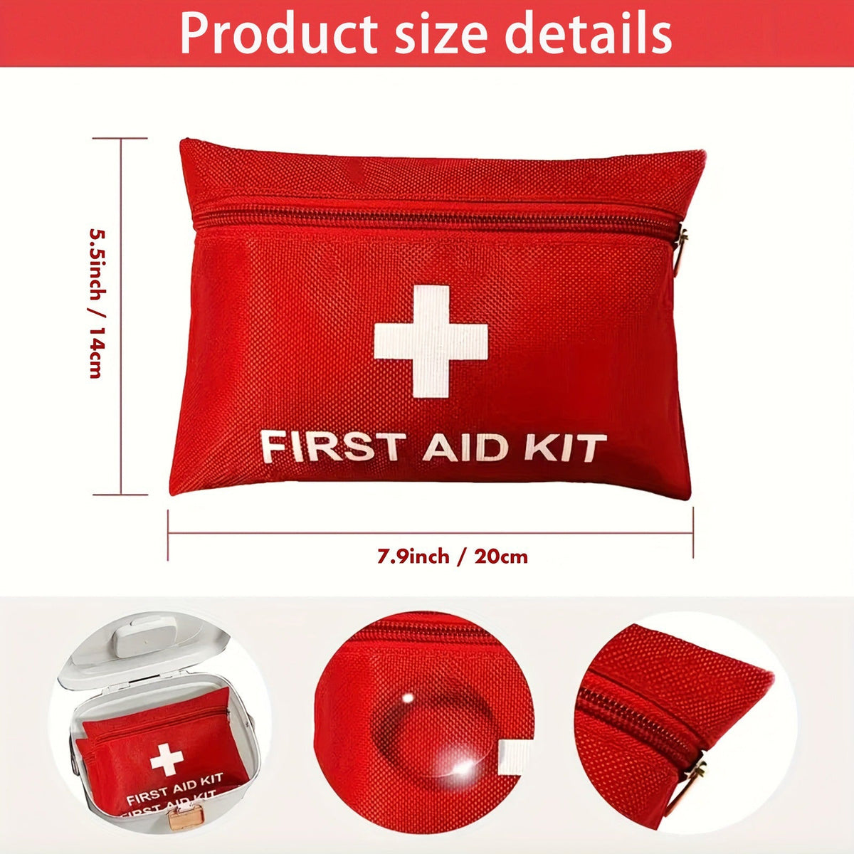 First Aid Bag 16-Pack | Empty Water-Resistant Nylon Pouch with Full-Open Zipper & Cross Symbol, Lightweight Travel-friendly Medical Bag for Home, Car, Office - product image 4