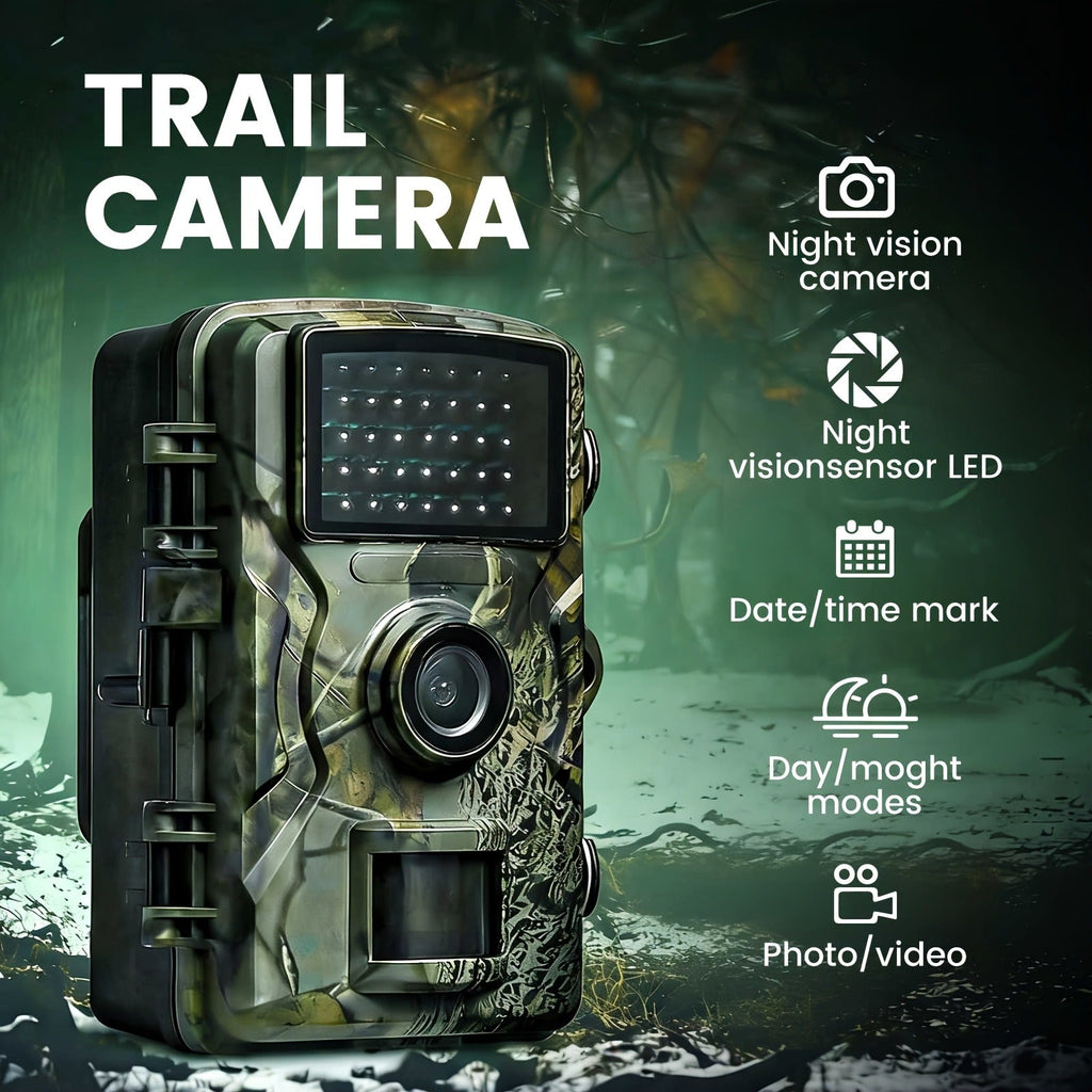 Trail Camera 1080P FHD – KLZO Wildlife Cam – 0.8s Trigger, Camouflage Hunting Camera with Night Vision, 32GB SD Card Compatible - product image