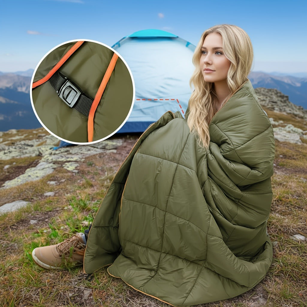 Puffy Camping Blanket Foldable Lightweight Water Resistant with 3D Eye Mask – DWR Coated Outdoor Blanket for Camping, Hiking, Travel, Beach, Stadium & Car, Warm Packable Throw in 4 Colors, 55" x 78"