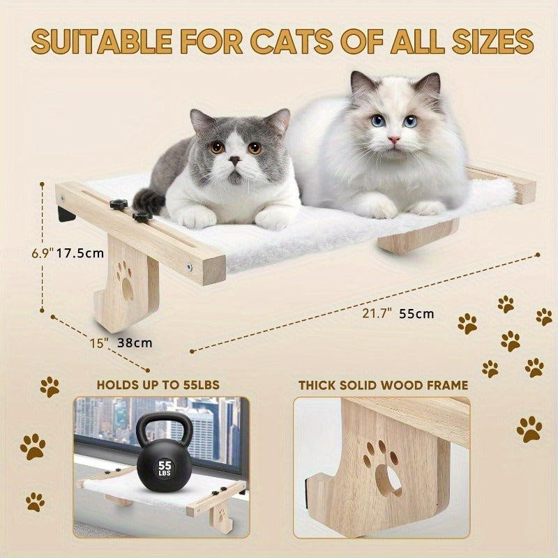 Cat Window Frame Hammock Adjustable | Long-lasting Frame Cat Bed with Paw Print Pattern, Easy Install Window Sill Bedside Cabinet Perch, Large Cat Hammock - product image 7