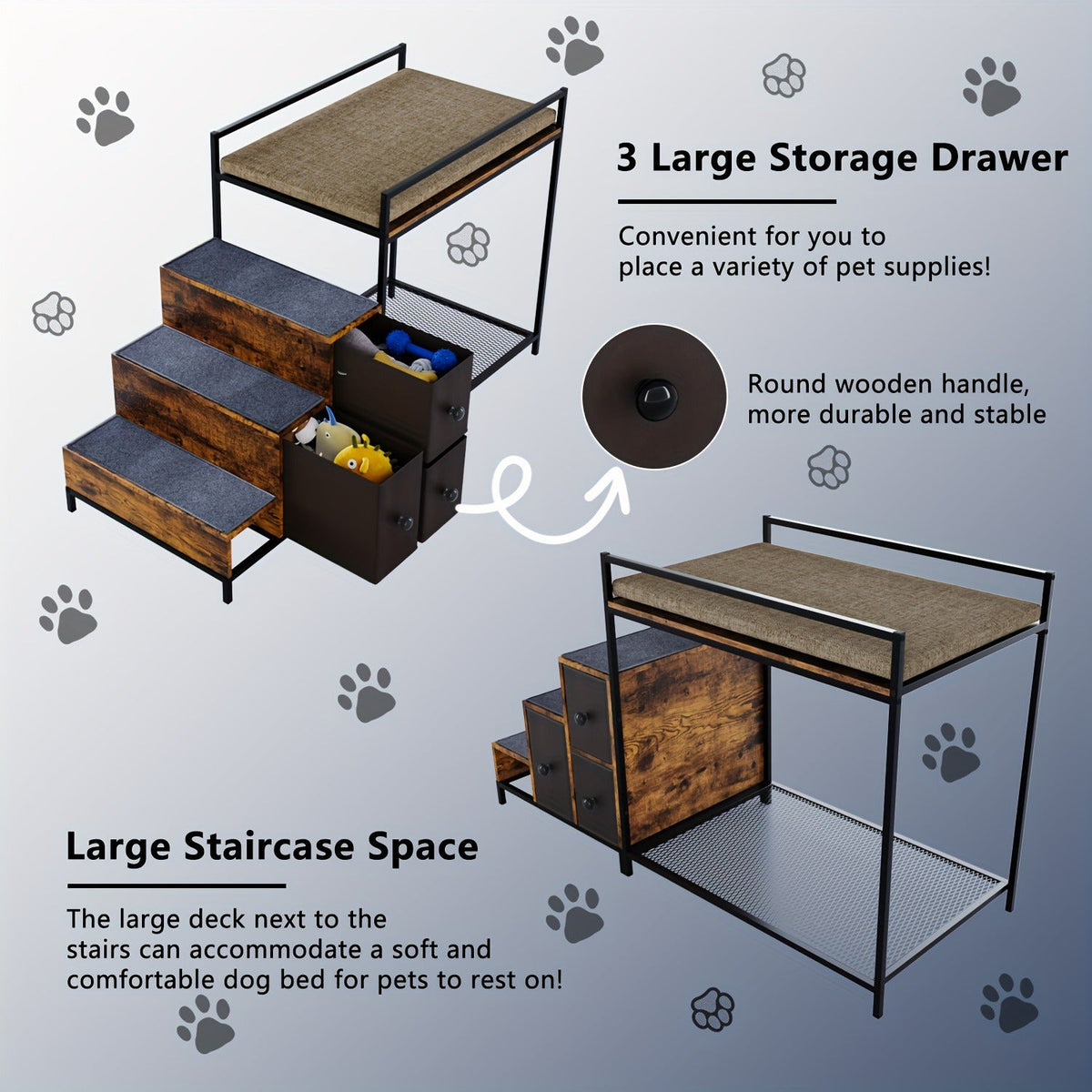Cat Window Perch with Stairs & 3 Storage Drawers | Large Multi-Level Pet Bunk Bed Platform for Cats and Dogs, Foam Upholstered - product image 7