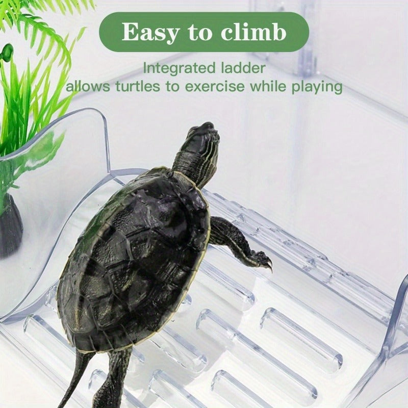 Turtle Basking Platform Acrylic Floating Island | Adjustable Height Climbing Dock with Integrated Ladder | Transparent Perforated Design, Non-Toxic, S/M/L - product image