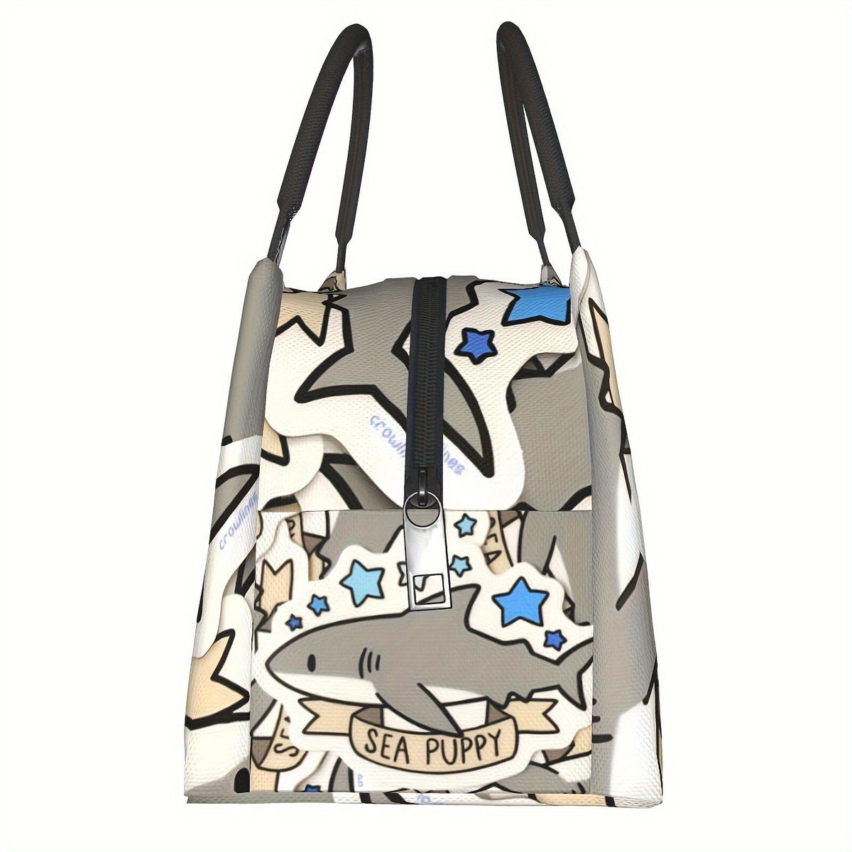 Cooler Bag with Grey Shark Pattern | Carry-along Reusable Insulated Lunch Bag for Camping, Picnic, Beach, Office, Home & Outdoor Use, Fun Kids & Adults Novelty Cooler Tote, 11 x 6.3 x 6.7 in