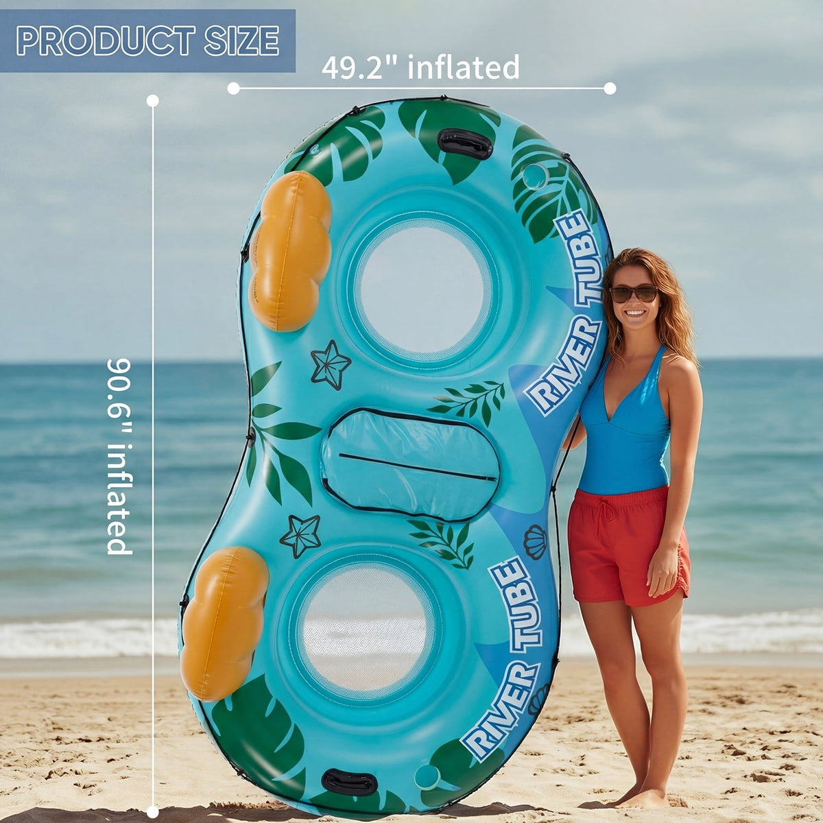 Double Inflatable Pool Float Bed with Detachable Cooler 2 Cup Holders Heavy Duty Adult Lounge Chair for Swimming Pool River Drifting Lake for Everyday Grooming