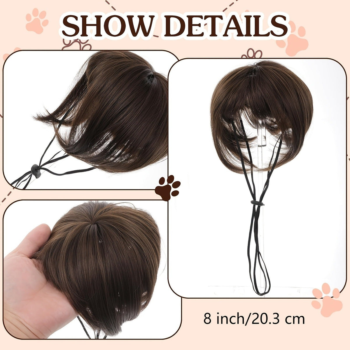 Funny Pet Hair Headpiece Adjustable Heat-Resistant Trimmable Black Brown Wig for Halloween Christmas Birthday Party Dress Up Photo Prop – Dog Wig Costume for - product image 5