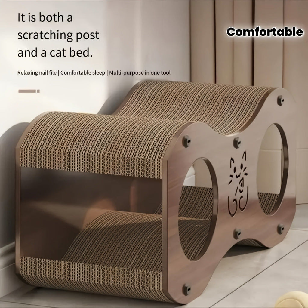 Cat Scratching Post with Integrated Cat Bed – Sturdy Walnut Wood Base, 4-Season Woven Scratch Pad, Indoor Cat Scratcher Lounge for Scratching, Lounging & Play - product image 14