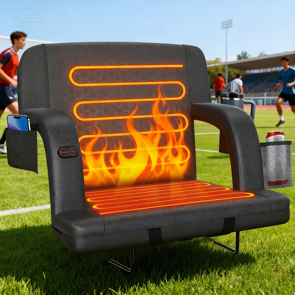 Heated Stadium Seat with Back Support for Bleachers 6 Reclining Positions 3 Heat Levels Dual-Zone USB Heated Bleacher Chair with 5 Storage Pockets Adjustable - product image