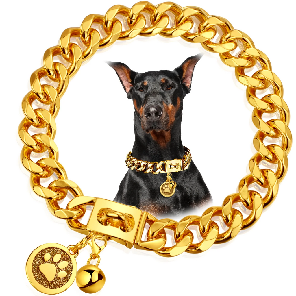 19mm Gold Plated Stainless Steel with Snap Lock, 6 Sizes for Puppy Small Medium Large Dogs | Cuban Link Dog Chain Collar - product image 10