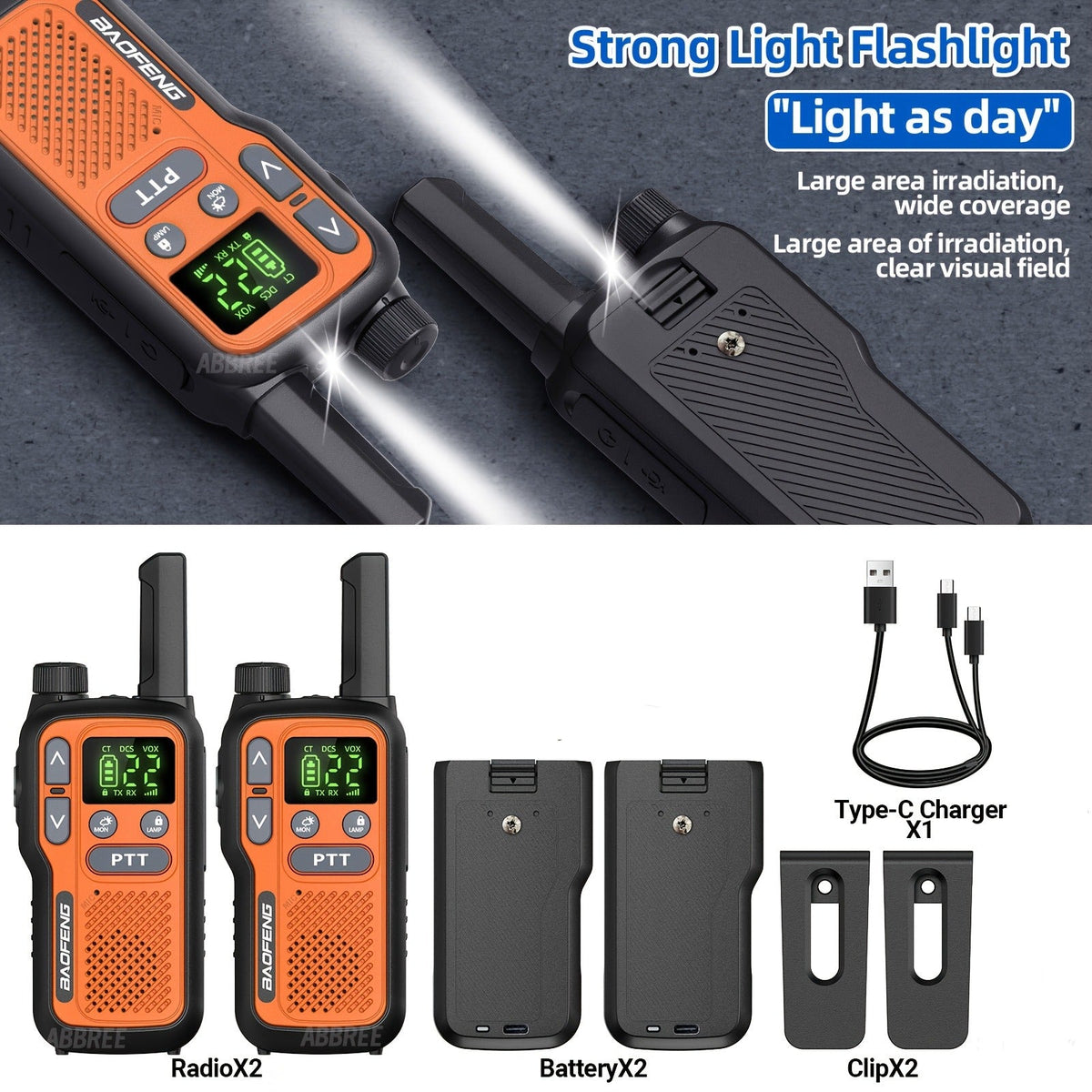 Long Range Walkie Talkies for Adults – BAOFENG 22 FRS Channels LCD Display VOX Hands-Free – USB-C Rechargeable Li-ion Battery – for Hiking Camping Family - product image 10