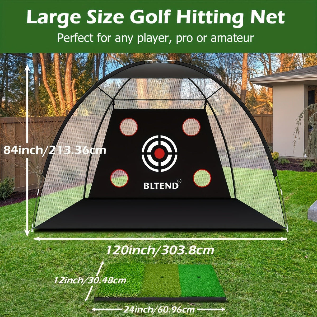 Golf Practice Net 10x7ft with Hitting Mat – Portable Golf Chipping Net for Backyard Indoor Outdoor Use – Golf Gifts for Men Dad Golfers – Golf Training Net for Driving Pitching