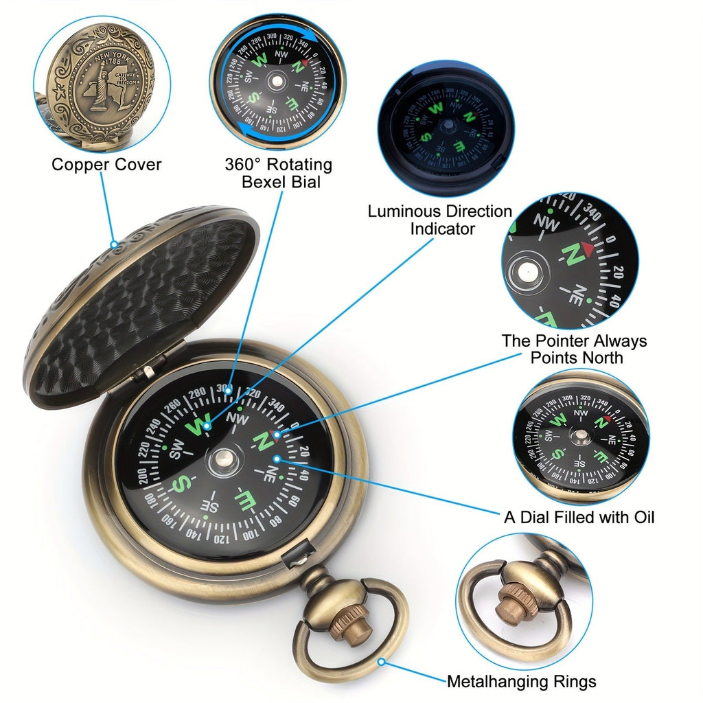 Space-saving Outdoor Navigation Tool for Hiking, Camping, Mountaineering & Adventures, Christmas Gift for Outdoor Enthusiasts | Vintage Pocket Compass Luminous - product image 2