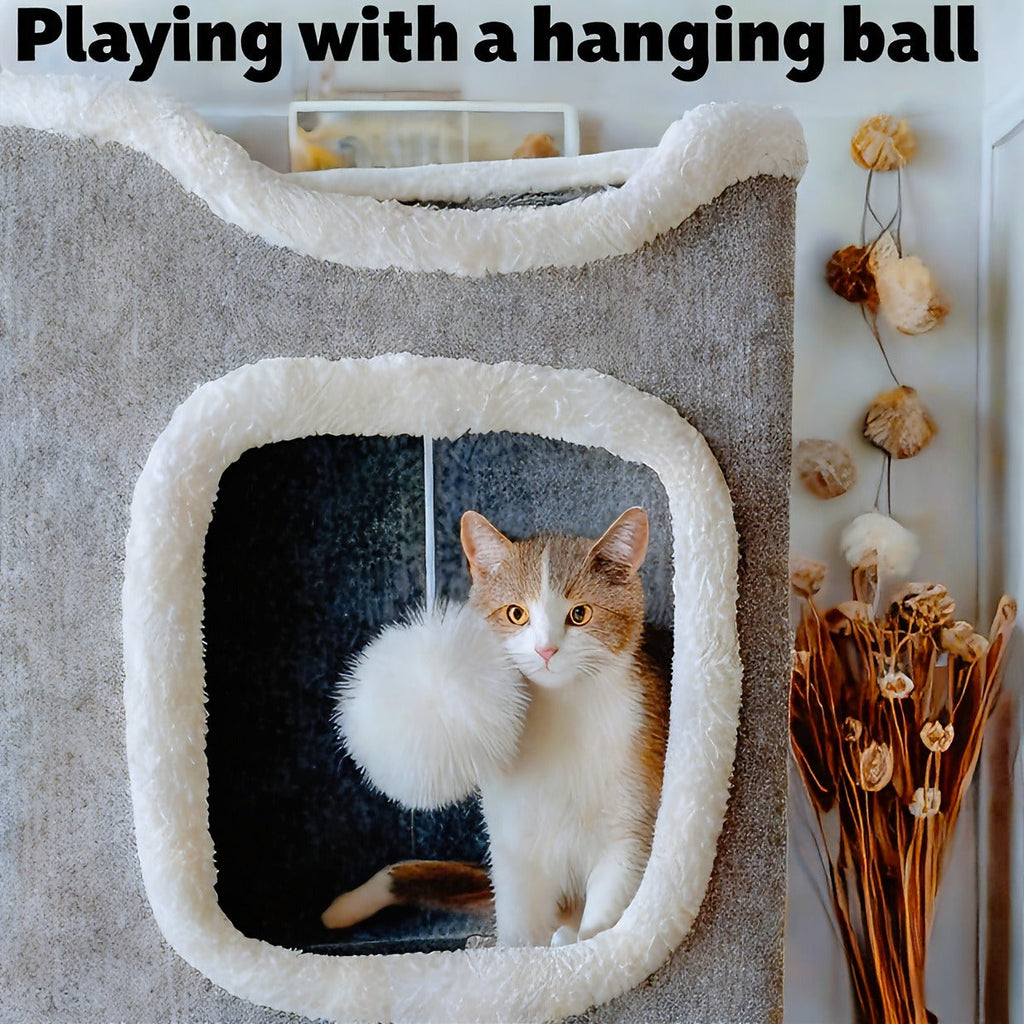 Cat Tree Tower Multi-Level Collapsible | Indoor Cat House with Scratch Resistant Post, Soft Top Cat Bed, Cat Hideaway & Bell Ball Toy, 1 2 3 Layer Cat Climbing - product image 11