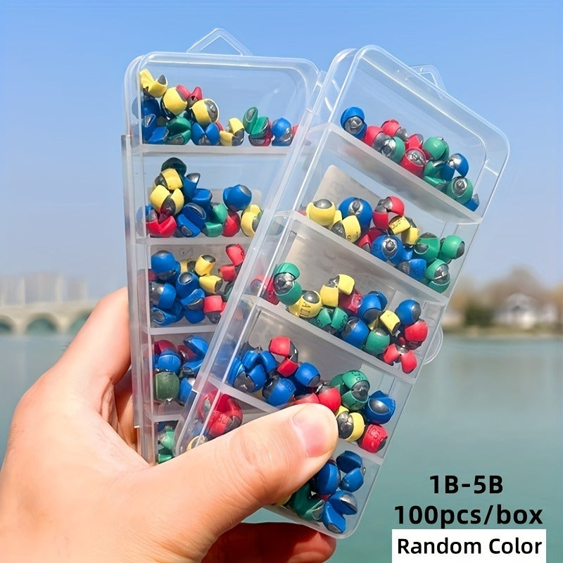 Fishing Sinkers 100pcs Rubber Coated Split Shot | 5 Sizes 1B-5B Detachable Round Mouth Lead Weights, Mixed Colors, Freshwater Saltwater Fishing Tackle - product image 2