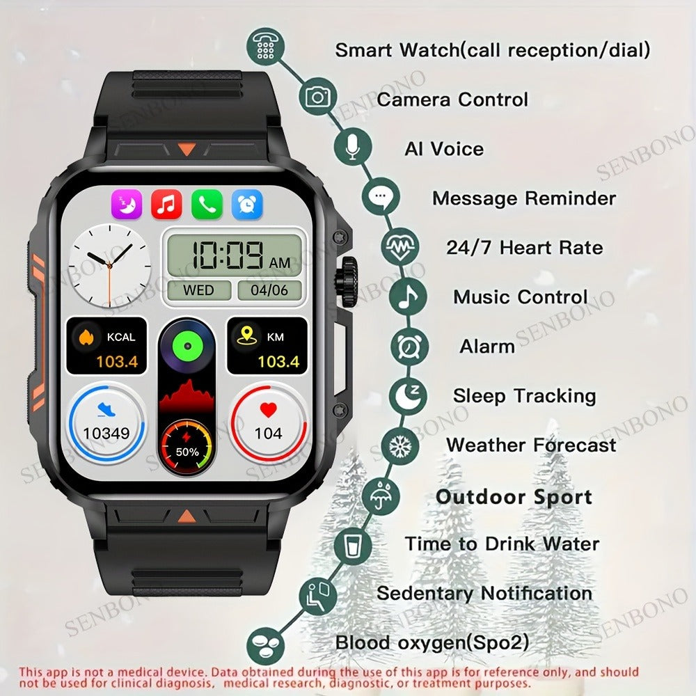 Smartwatch with Wireless Calling – SENBONO Men & Women – 1.95" HD Display, 100+ Sport Modes, IP68 Waterproof, Step & Calorie Tracker - product image 2