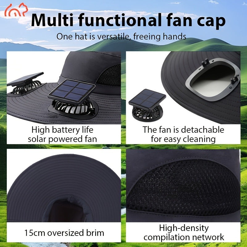 Adjustable Strap, Breathable Mesh Design, High Airflow, Long Battery Life, Ideal for Fishing Hiking Camping Gardening Outdoor Work | Solar Powered Dual Fan Sun - product image 9