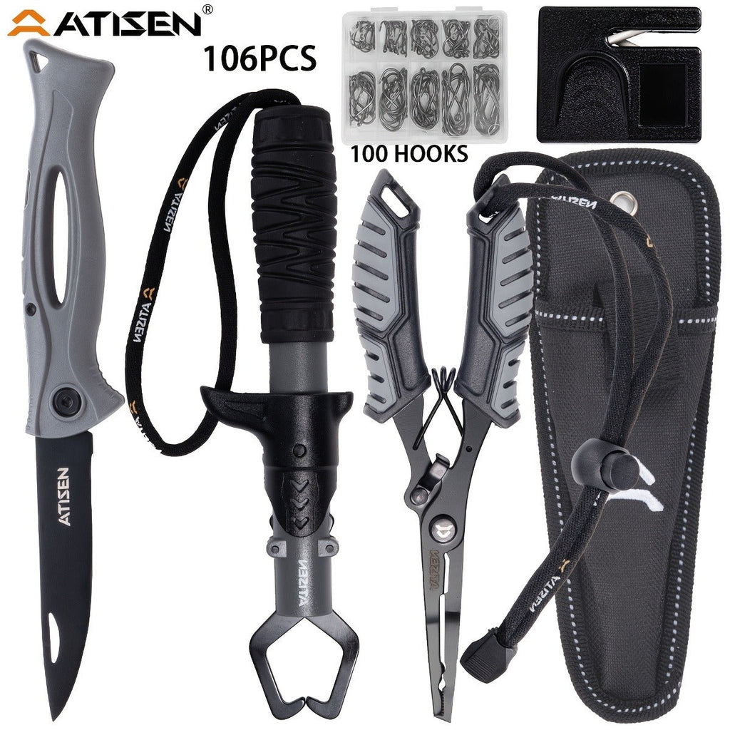 Bait Knife, Luya Tongs, Knife Sharpener, Fishing Line Clippers & Anti-Loss Stretch Rope, Orange High-Visibility Fishing Tool Kit for Outdoor Camping Hiking - product image 3