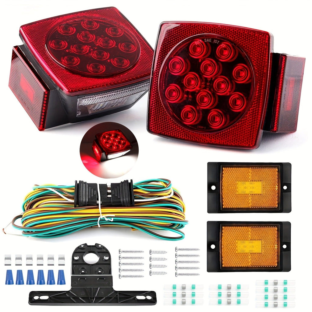 Utility Trailer Lights for Boat, RV & Truck Under 80", Complete Wiring Harness, License Plate Bracket, Corrosion-Resistant Tail & Turn Signal Lights | LED - product image