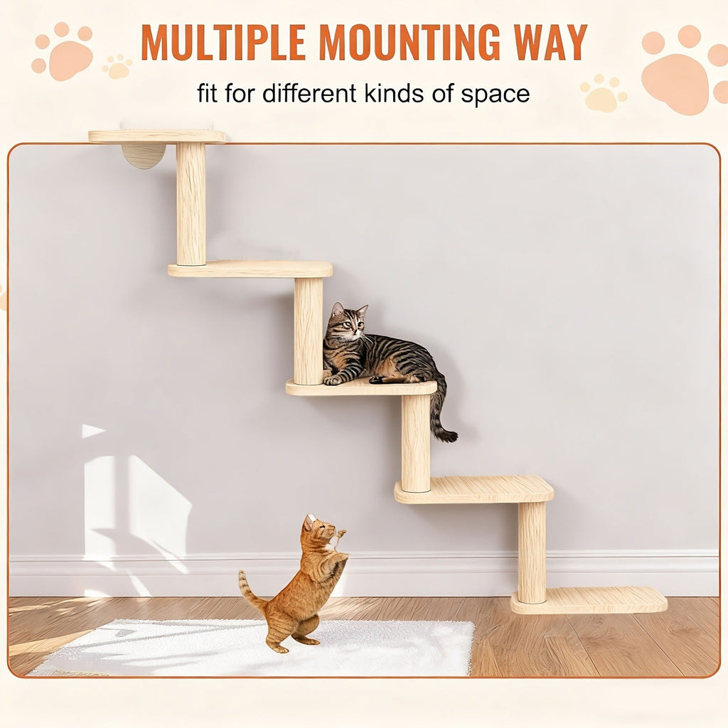 Wall-Mounted Cat Tree 5 Layers Solid Wood Indoor Cat Climbing Frame Jumping Platform Ladder Space-Saving for Small Spaces Multi-Cat Homes Living Room Bedroom - product image 7