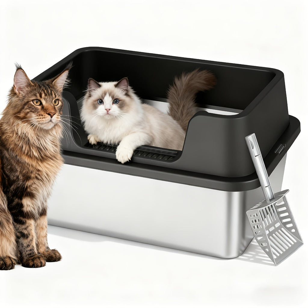 Stainless Steel Cat Litter Box with Scoop – High-Wall Semi-Enclosed Design, Non-Stick Easy Clean Surface, Anti-Leakage Odor Control, 2 Sizes for Kittens - product image 8