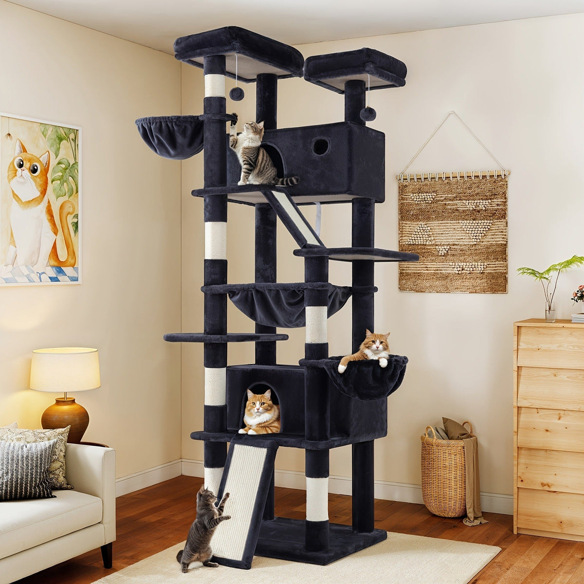 Cat Furniture with Sisal Scratching Posts, Plush Perches, Hammock, Basket & Corner Condo Cave, Hanging Toys & Climbing Ramp, Multiple Sizes & Colors | Cat Tree - product image 20
