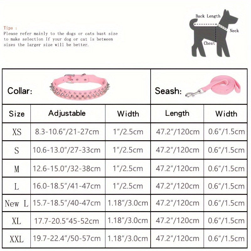 XXL, Black Pink Red Blue Purple | Rivet Dog Collar Bite Resistant with Leash Set, Heavy Duty Metal Buckle Pet Collar for Medium Large Dogs, Adjustable Sizes XS - product image 10