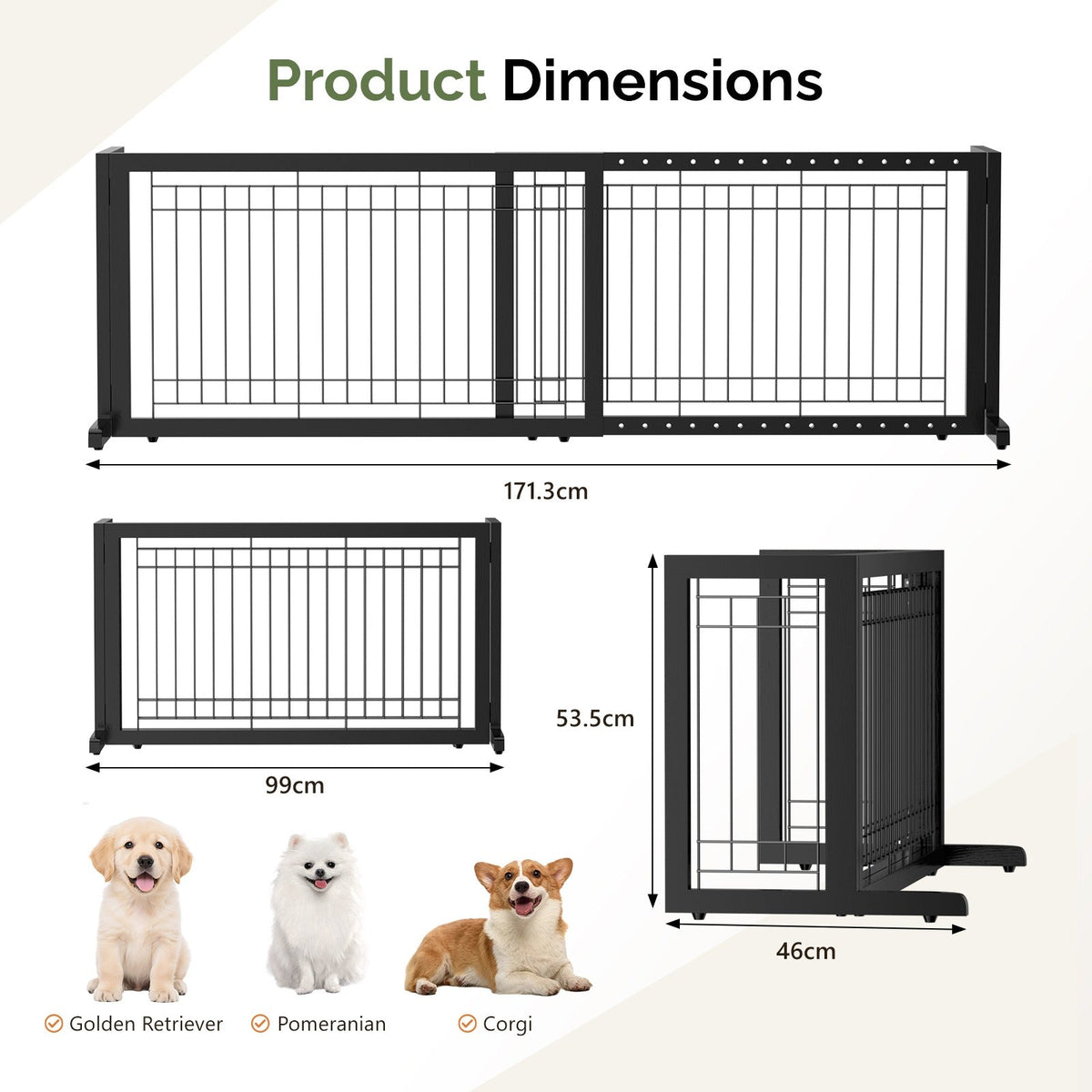 Freestanding Pet Gate for Dogs & Cats | Solid Wood Dog Gate for House, Adjustable 40" to 71" Wide, Indoor Dog Fence for Doorways Stairs Hallways, No-Drill - product image 9