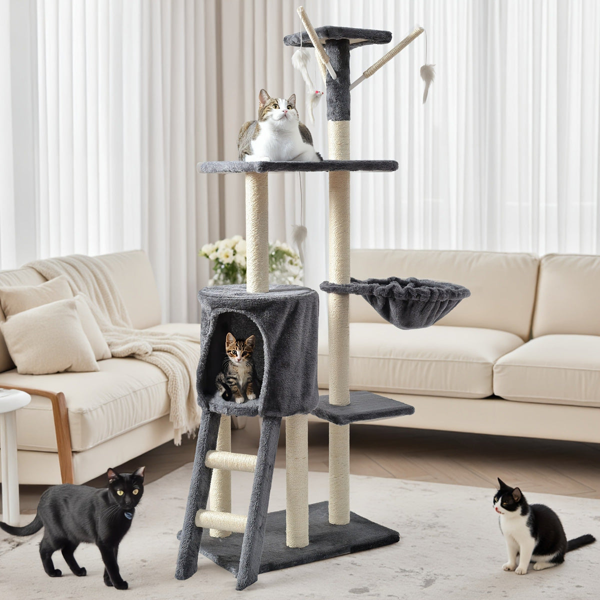 Cat Tree Tower Multi-Level with Cat Bed, Condo & Sisal Scratching Post – 3 or 4 Tier Indoor Cat Tree for Large Cats, Kitten & Senior Cats, Sleek Cat Furniture - product image 11