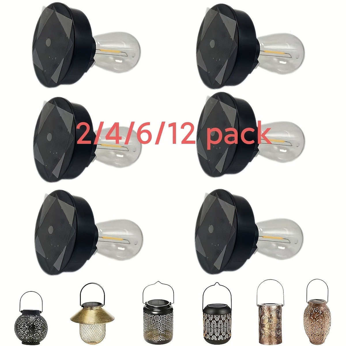 Solar Lantern Replacement Bulb IP65 Waterproof – Outdoor Solar Light Accessory, Top Bulb Replacement Kit – 2, 6 or 12 Pack
