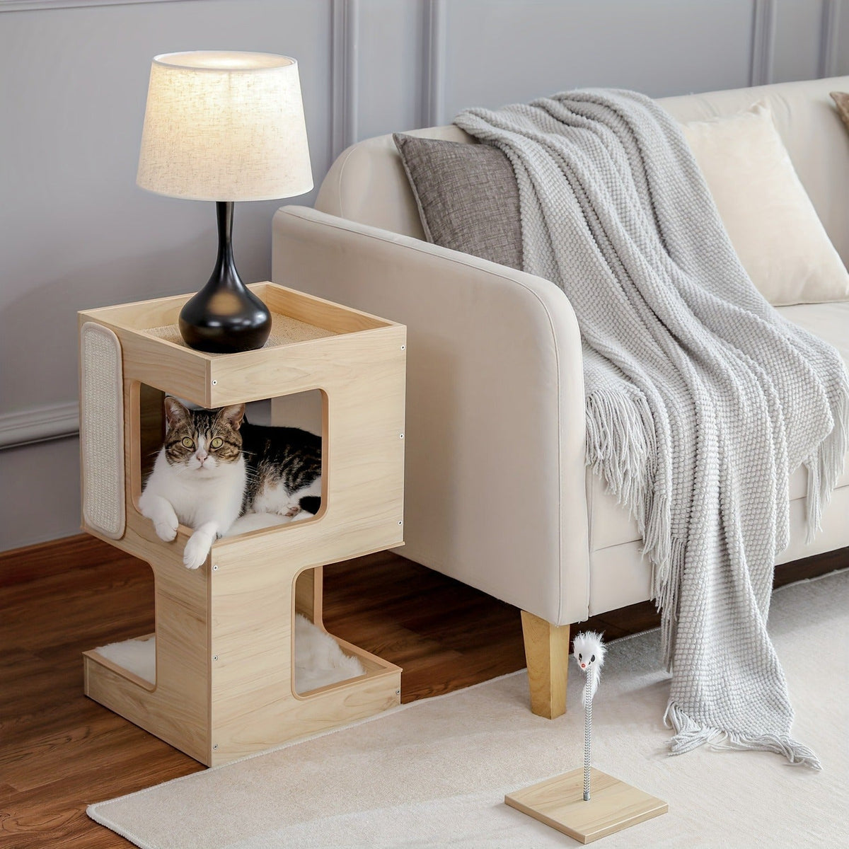 Cat Tree Small Modern 23.6" Wood Cat Tower Furniture with Scratching Pad Removable Soft Mats & Free Cat Toy for Indoor Kittens – Brown – Climbing Scratching - product image 10