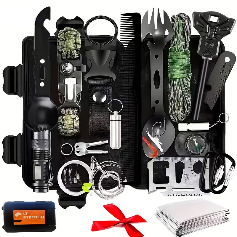 Outdoor Survival Kit 12-115 Piece – Unique Outdoor Gift Idea – Emergency Gear Set for Camping, Hiking & Survival, Multi-Tool Equipment for Men, Dad, Husband