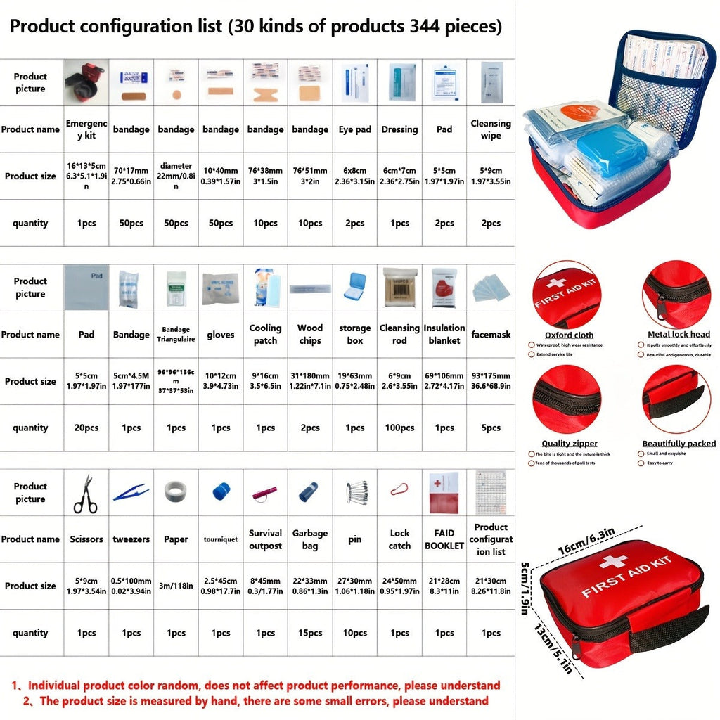 344-Piece Emergency First Aid Kit with Tourniquet & Thermal Blanket – Travel-friendly Survival Kit for Camping, Hiking, Car, Home, Office, School & Outdoor - product image 4