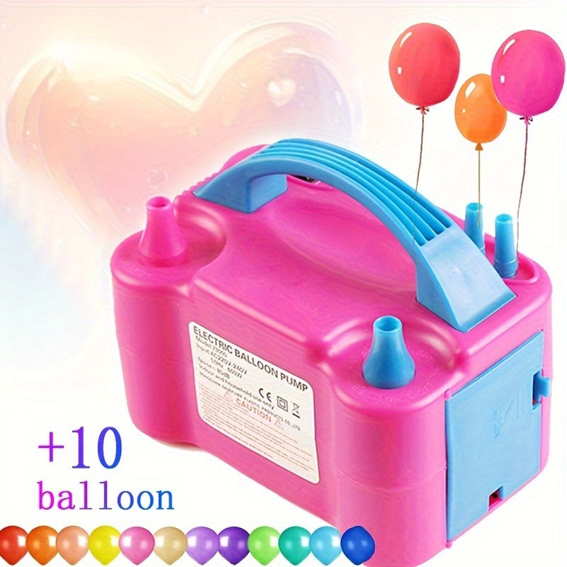 Electric Balloon Pump Double Nozzle 600W | Portable Fast Balloon Blower Inflator for Party Decoration, Birthday, Wedding & Events, 110V-120V, Multiple Colors with Optional Balloon Kit (Green, Rose Red, Pink, Blue, Orange)