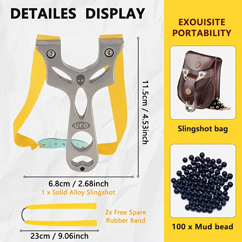 Alloy Slingshot Set with 100 Mud Pellets, 2 Rubber Bands & Carry Pouch – Gift for Men – Upgraded Metal Catapult for Bird Scaring, Pest Control & Outdoor Target Practice