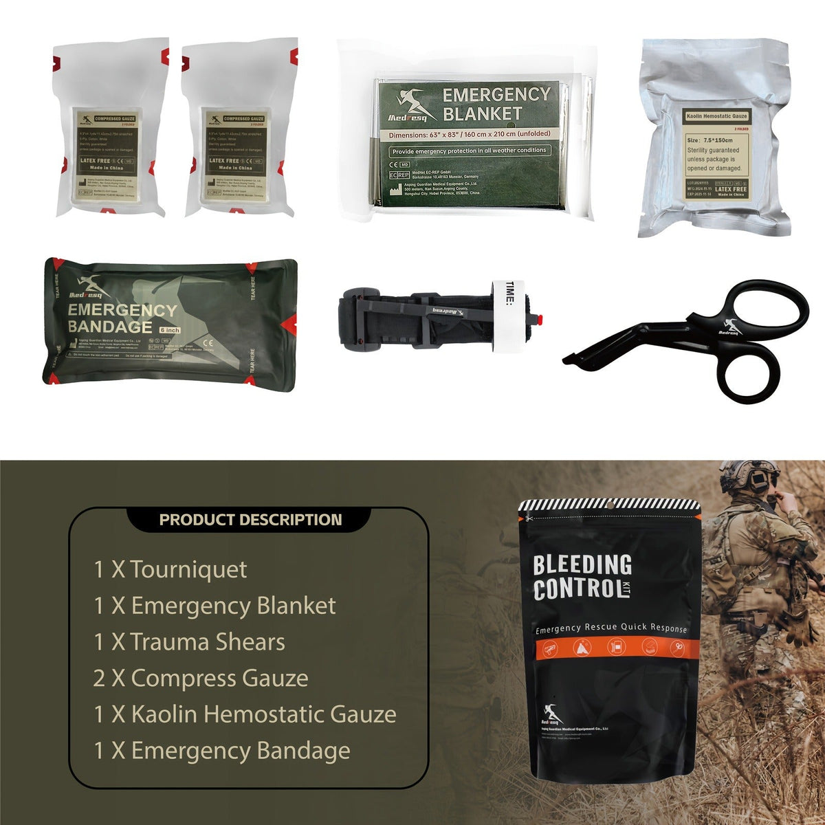 IFAK Trauma Kit Compact Black | Survival First Aid Kit with Bandages, Compressed Gauze & Scissors for Car, Family Trips, Outdoor Adventures, Hiking & Emergency - product image 3