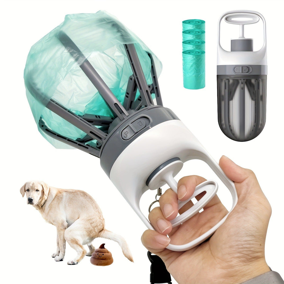 Travel-friendly Hands-Free Hygienic Waste Pick-Up System for Small Medium Large Dogs, Parks & Lawn Use – Dog Pooper Scooper No-Touch 2-in-1 with 75 Waste Bags - product image 2