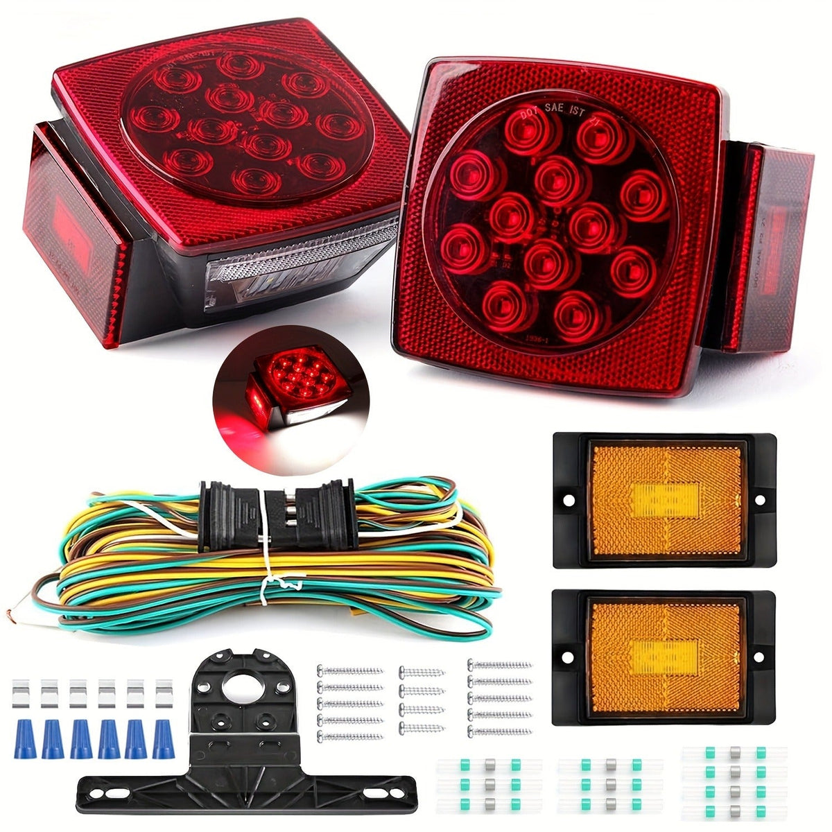 Utility Trailer Lights for Boat, RV & Truck Under 80", Complete Wiring Harness, License Plate Bracket, Corrosion-Resistant Tail & Turn Signal Lights | LED - product image 2