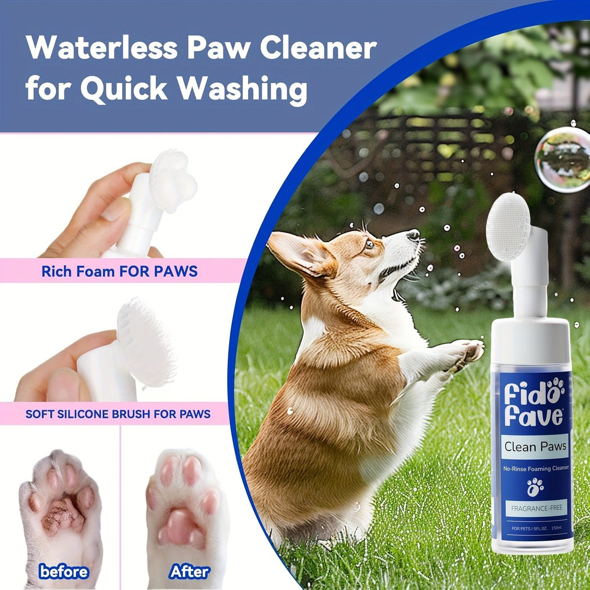 Dog Paw Cleaner No-Rinse with Soft Brush – pH Balanced Paw Wash for Dogs & Cats, 5oz Gentle Grooming Cleanser in Lavender Chamomile, Lemongrass Sage - product image 7