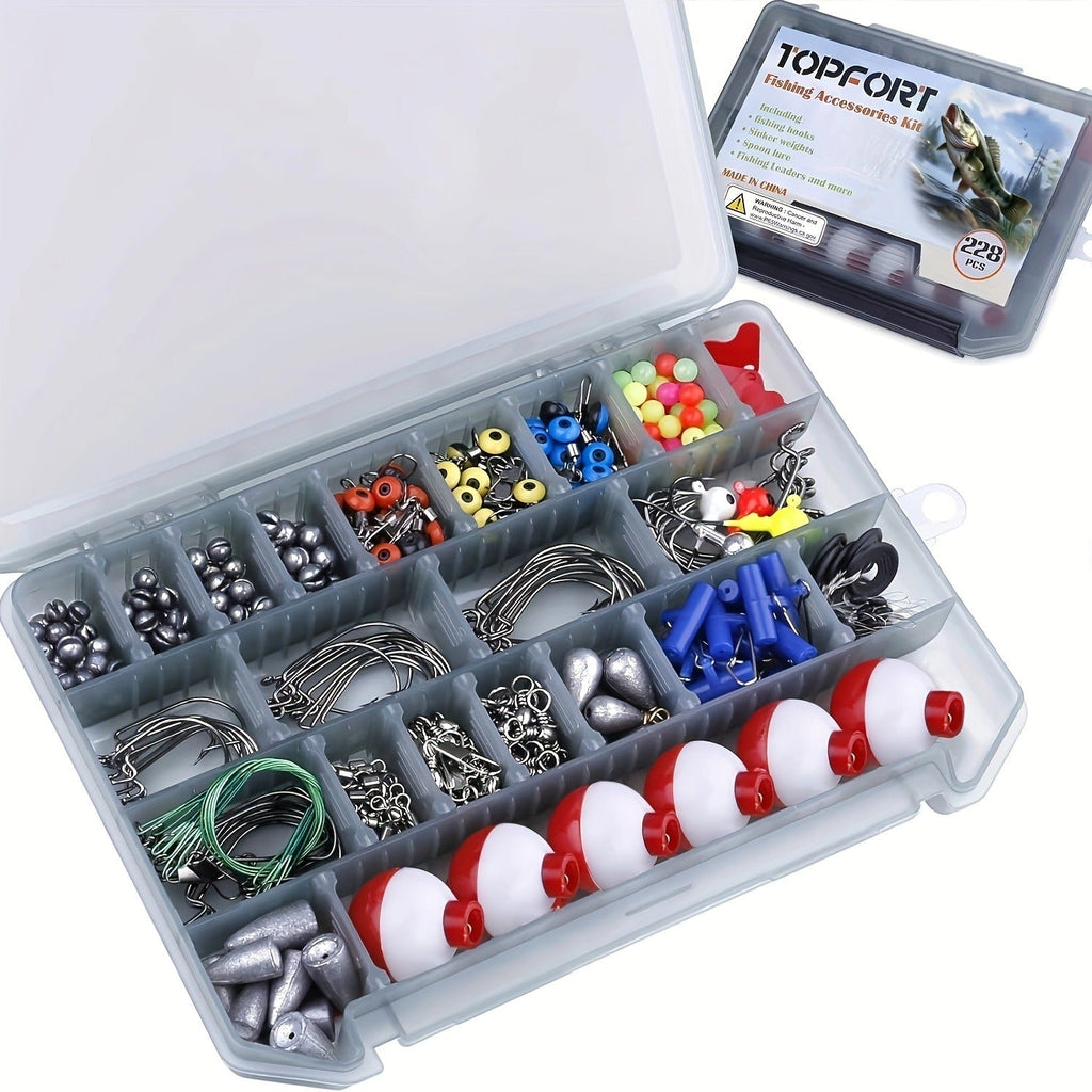 Fishing Accessories Kit 228 Piece Complete Fishing Set with Tackle Box Hooks Sinkers Swivels Lures Essential Gear for Freshwater Saltwater Anglers Gift for Men - product image