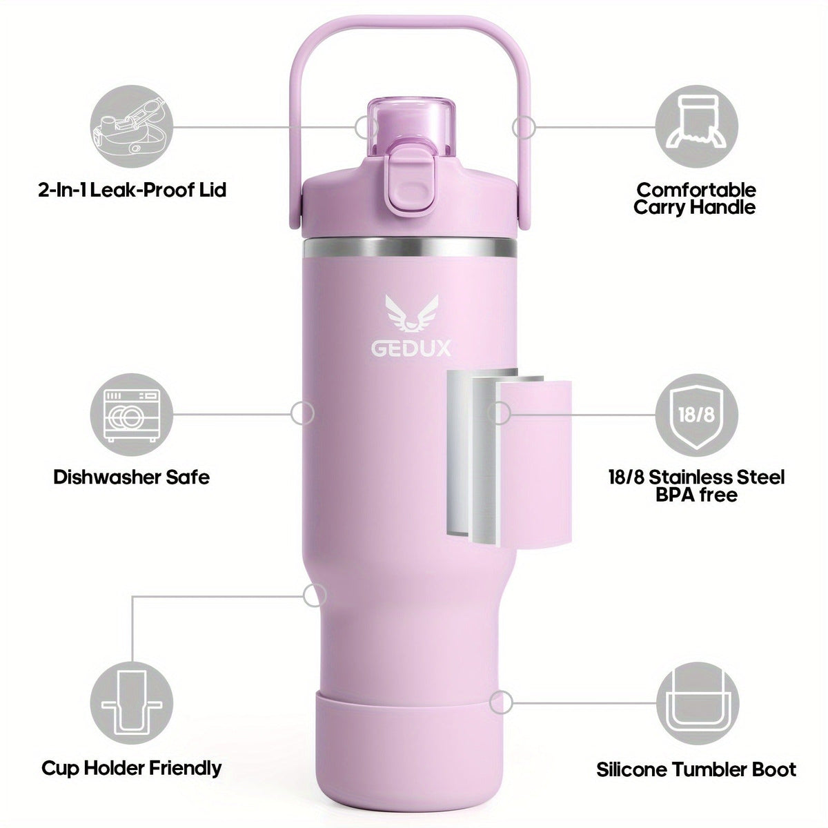 Stainless Steel Tumbler with Handle and Straw Vacuum Insulated Water Bottle 2-in-1 Lid Chug Lid Straw Lid Silicone Boot Matte Finish Gift for Women Men Christmas for Home Cooking