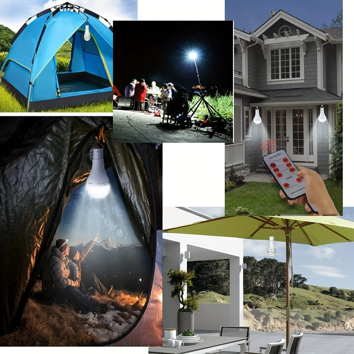 Solar Light Bulbs 2 Pack Campsite Outdoor | Shed, Chicken Coop, Emergency & Camping Light | Remote Control Timer, 4 Modes 300LM, Light Sensor Auto On/Off, Solar & USB Rechargeable