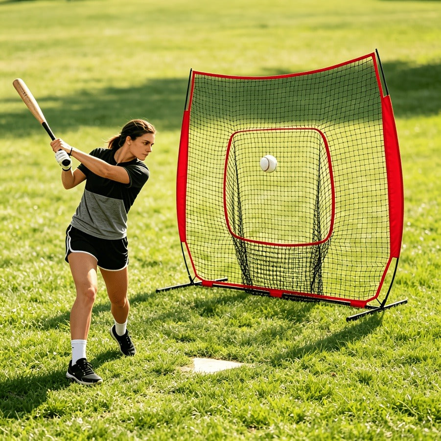 Batting & Pitching Practice for All Skill Levels, Black & Red Options | Baseball Softball Training Net 7x7ft with Arch Frame & Carry Bag - product image 12