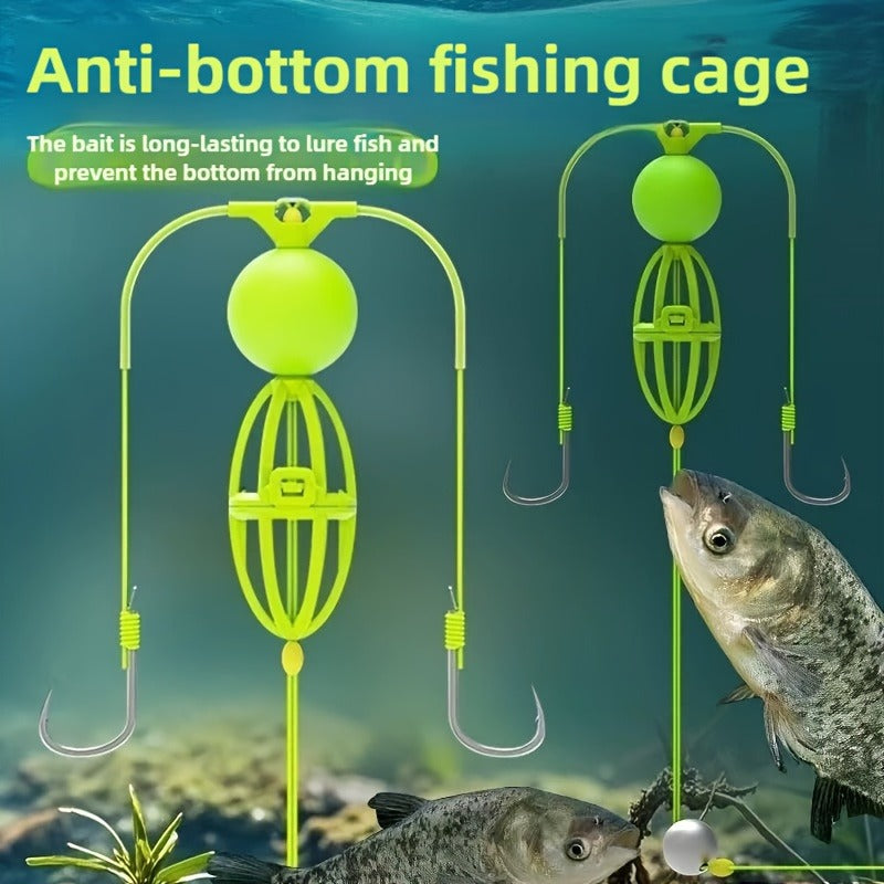 Fishing Hook Cage Set 3pcs Anti-Snag Double Hook Rig with Non-Twist Explosive & Flip Hooks | Carbon Steel Green Lure Fishing Bottom Hanging Prevention, Size - product image 15