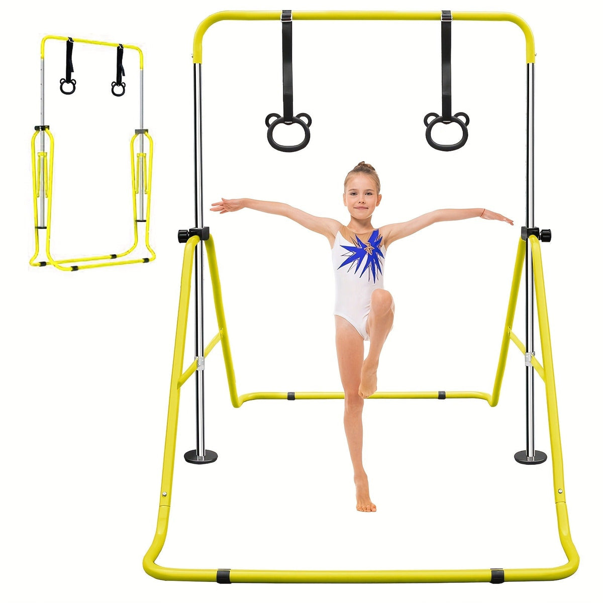Height Adjustable Horizontal Bar for Indoor Outdoor Home Use, Strength Training & Fitness Exercise Equipment, Green & Yellow – Adjustable Gymnastics Pull-Up - product image 5